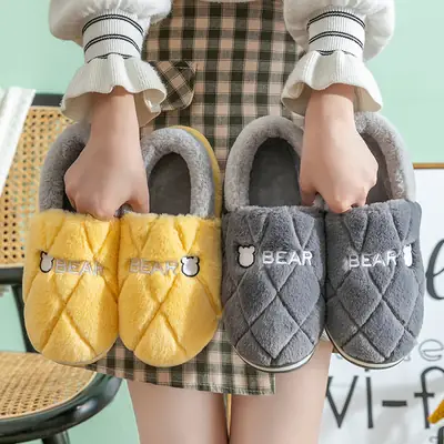 Men's Fleece Lined Indoor Slippers Grey Thick Warm