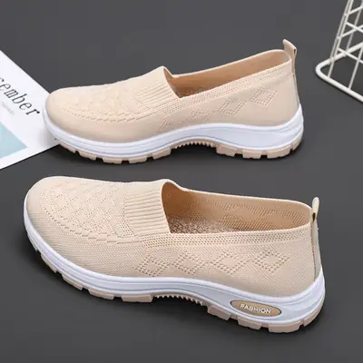 Women Slip-On Casual Shoes Beige Breathable Comfortable