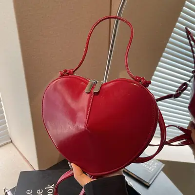 Red Heart-Shaped Women's Shoulder Bag