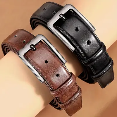 Men's Brown Leather Belt with Silver Pin Buckle