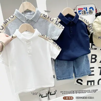 Boys Grey Polo Shirt 2025 Summer Korean Style