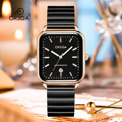 ORSGA Women's Square Watch with Rose Gold Band