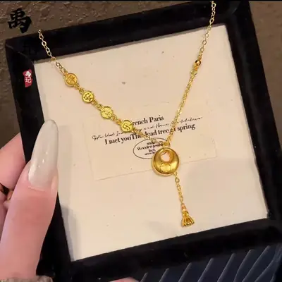Gold Necklace with Chinese Coin Pendant for Women