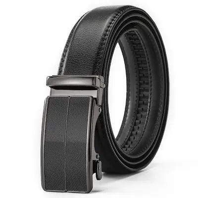 Men's Black Leather Belt with Automatic Buckle