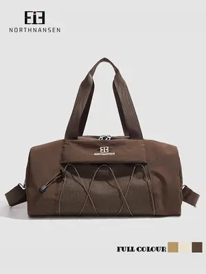 Brown Oxford Cloth Travel Bag with Crossbody Strap