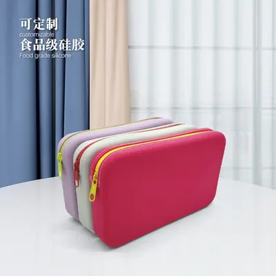 Silicone Cosmetic Bag Square Zipper Red Tassel