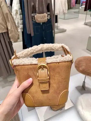 Winter Crossbody Bag for Women Retro Brown Plush Faux Fur