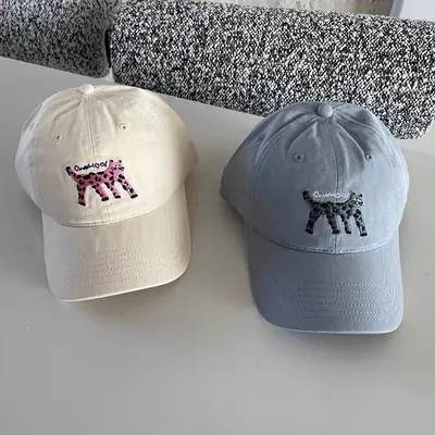 Women's Korean Cat Embroidered Baseball Cap Navy Blue