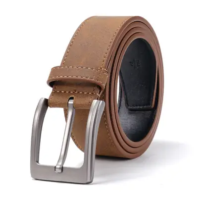 Men's Brown Leather Belt with Silver Buckle
