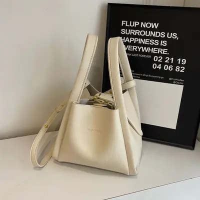 Women's Soft Leather Diagonal Bucket Bag Brown 2025