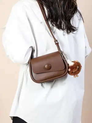 New Style Women's Black Crossbody Bag with Cute Bear Charm