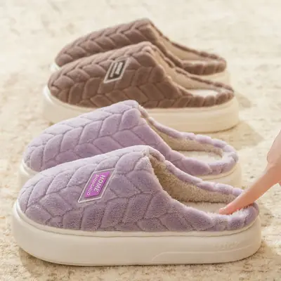 Women Velvet Thick Slippers Winter Warm Anti-Slip