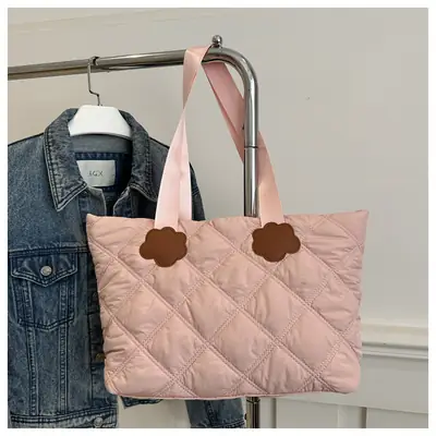 Brown Quilted Shoulder Bag with Heart Details for Women