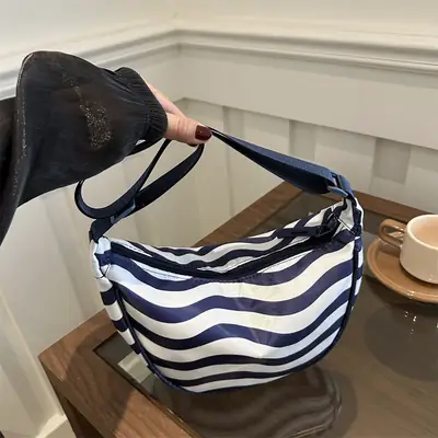 Women's Striped Shoulder Crossbody Bag Gold White