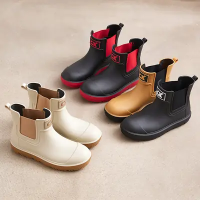 Women's Waterproof Chelsea Boots Black Red Low Medium