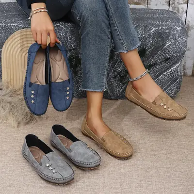 Women's Tan Suede Loafers with Crystal Decor