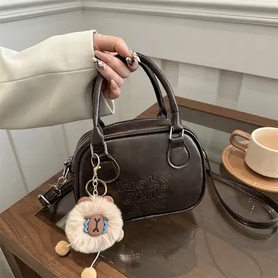 Black Vintage Maillard Style Shoulder Crossbody Bag Women 2024