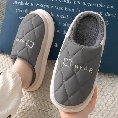 Waterproof Cotton Slippers for Men and Teenagers Autumn and Winter 2026 New Indoor Home Thick-Soled Non-Slip Plush Slippers for Men