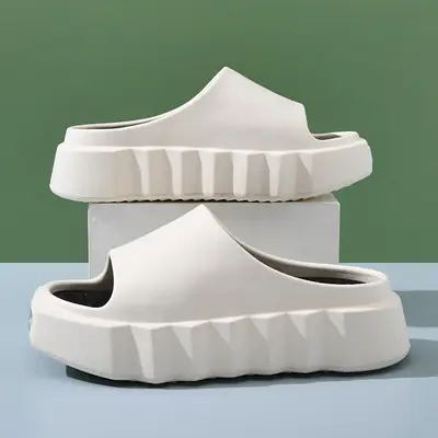 Women's White Square Head Slippers Thick Bottom Non-Slip