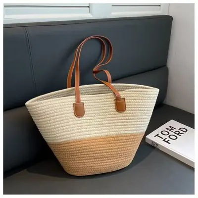 Women's Cotton Rope Straw Tote Bag Large Capacity Beach Travel