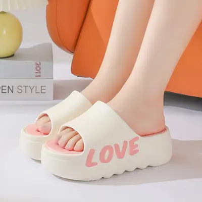 Thick Bottom High Heel Slippers Women's Summer Indoor Home Heightening Fashionable All-match Sandals and Slippers Bathroom Non-slip Soft Bottom Outer Wear