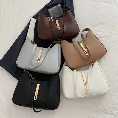 Brown Leather Crossbody Bag with Gold Chain for Women