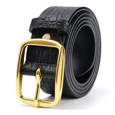 Men's Brown Croc Leather Belt with Gold Buckle