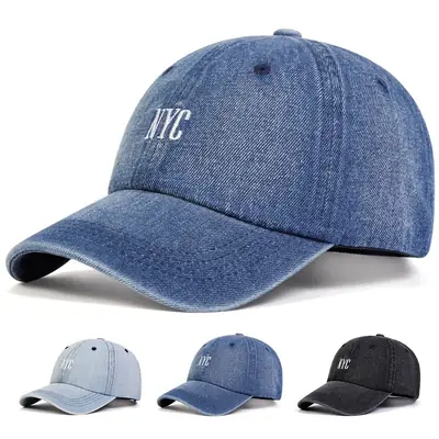 Washed Denim Baseball Cap NYC Embroidered Men Women