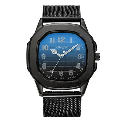 Men's Black Stainless Steel Mesh Quartz Watch Blue Dial