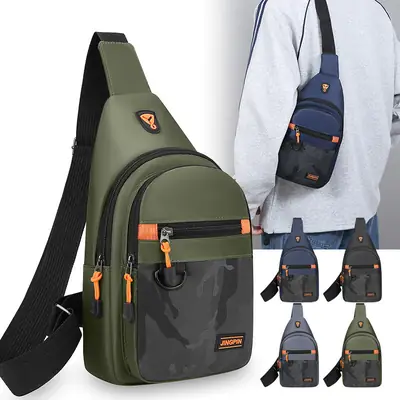 Men's Navy Camo Chest Bag with Orange Zip