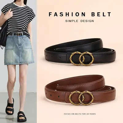 Women's White Leather Belt with Gold Buckle
