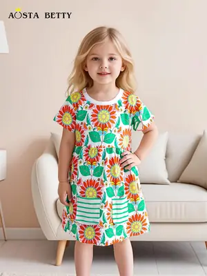 New Summer Floral Cross-Border Kids' Short Sleeve Dresses