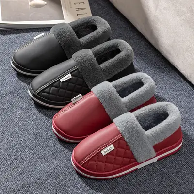 Women Cotton Slippers Warm Fleece Lined Black Large