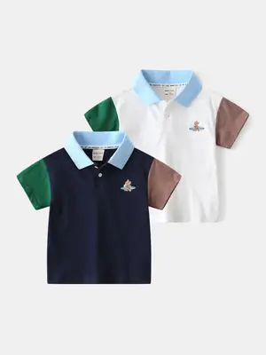 Boys Cotton Polo Shirt White Green Brown 2025