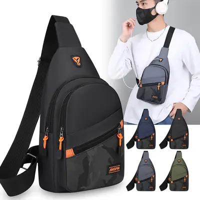 Korean College Student Crossbody Bag Grey Orange Travel Portable