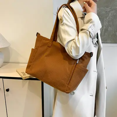 New Korean Style Girl Corduroy Cloth Bag Large Capacity Shoulder Bag Commuter Ruiying Portable Tote Bag