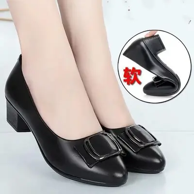 Black Leather Women's Flat Heel Shoes 2025