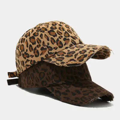 American Style Leopard Print Distressed Cap Men Women Sun Hat