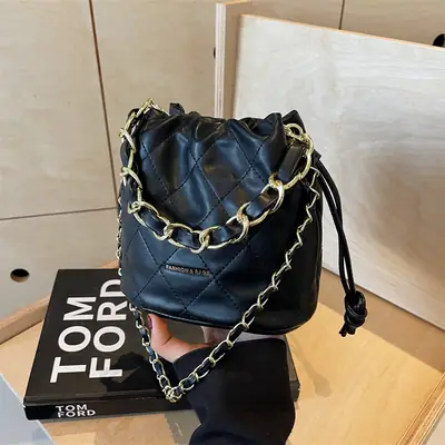 Black Quilted Chain Crossbody Bag for Women