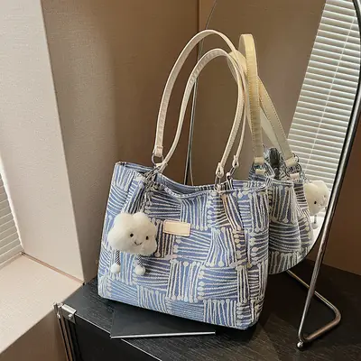 Women Cross-Border Striped Canvas Bag 2026 Lazy Style