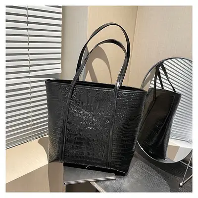 Black Croc Embossed Tote Bag Women 2024 Winter Large Capacity