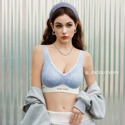 Women's Blue Tie-Dye Push Up Bra with Anti-Sagging Design