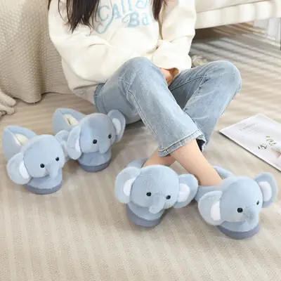 Cute three-dimensional elephant cotton slippers women's winter warm bag heel plush moon shoes non-slip Mao Mao shoes wholesale