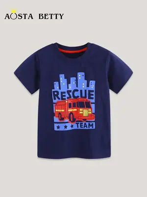 Kids Rescue Team T-Shirt Red Cartoon Print