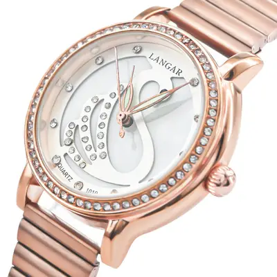 Rose Gold Ladies Watch with Full Diamond Scale Quartz