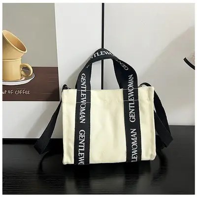 Thai Canvas Shoulder Bag Black White 2024