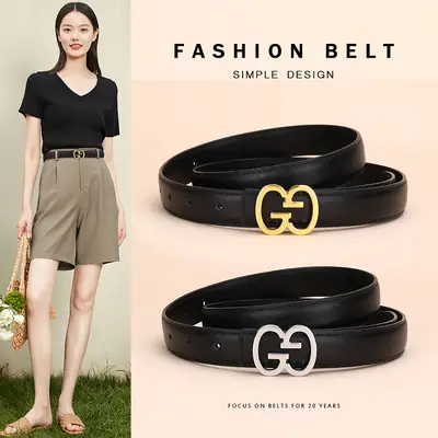 Bright Gold G Logo Belt for Women Genuine Leather