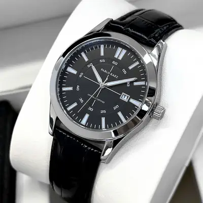 Men's Rhinestone Black Quartz Watch with Day/Date Display