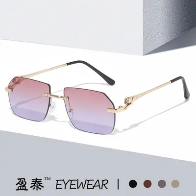2025 European Frameless Leopard Mirror Leg Sunglasses Men Women