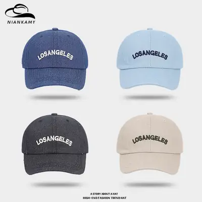 Women Blue Letter Embroidered Baseball Cap Dark Blue